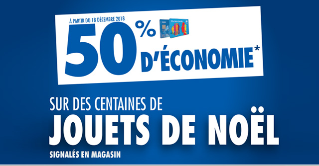 À partir du 18 décembre, 50% d'économies fidélité sur des centaines de jouets de Noël signalés en magasin*