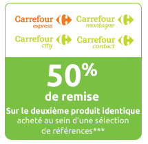 50% de remise sur le deuxième produit identique**