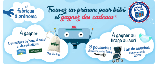 Trouvez un prénom pour bébé et gagnez des cadeaux*