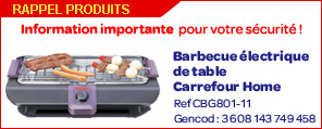 Rappel produit : Barbecue sur table Carrefour Home'