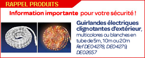 Rappel produit : Guirlandes électriques clignotantes d’extérieur, multicolores ou blanches en tube de 5m, 10m ou 20m Carrefour Christmas