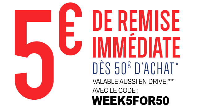 5€ de remise immédiate dès 50€ d'achat